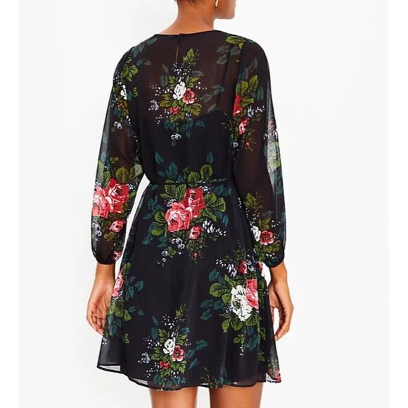 LOFT Dress Petite Black Floral Tie Waist Dark Romantic Size SP $89 - Picture 2 of 8